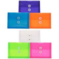 JAM Paper Index Size 5-1/4" x 7-1/2" Open End Plastic Envelopes with Button and String Closure, Assorted Colors, 6-Pack