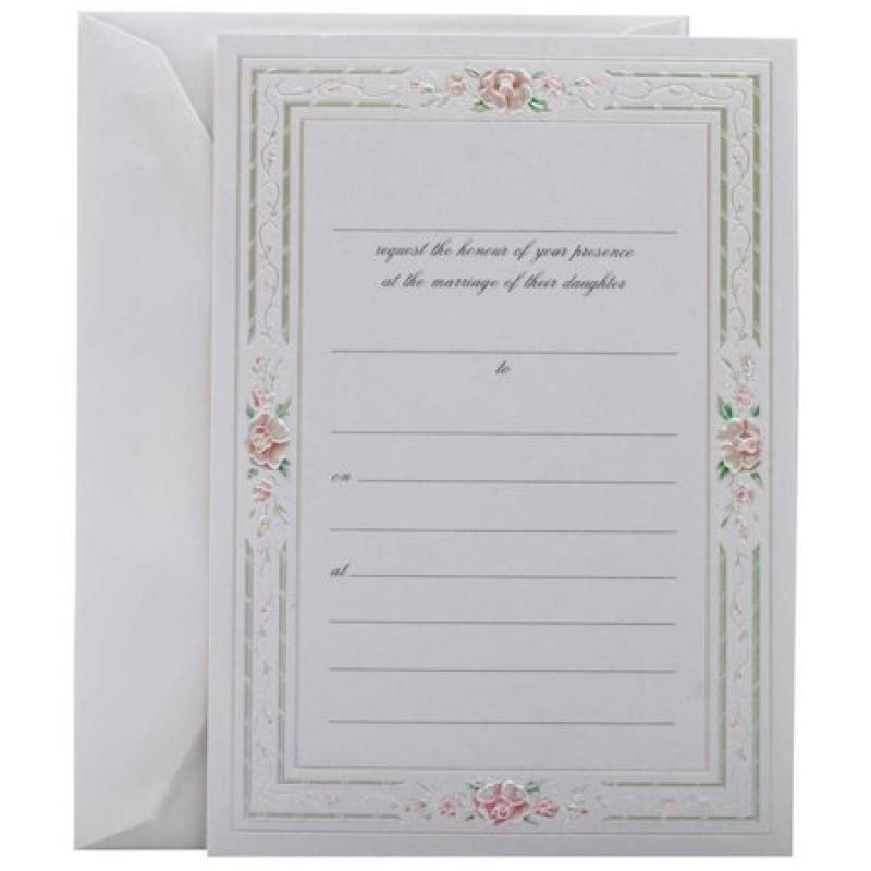 JAM Paper® Fill-In Wedding Invitation Set, Pink Rose with Metallic Border, 25/pack
