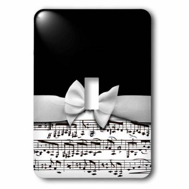 3dRose Stylish musical notes faux ribbon and bow - black and white sheet music girly classy elegant design, Double Toggle Switch