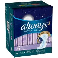 Ultra Always Ultra Thin Size 5 Extra Heavy Overnight Pads With Wings, Unscented, 46 count