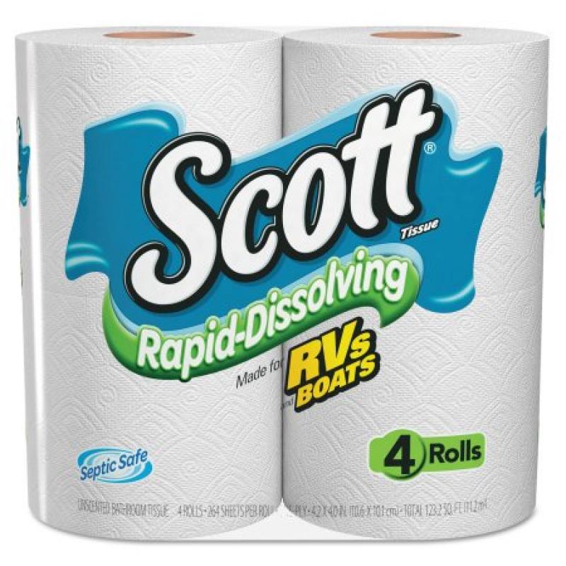 Scott Rapid Dissolve Bath Tissue, 264 Sheets, 4 Rolls