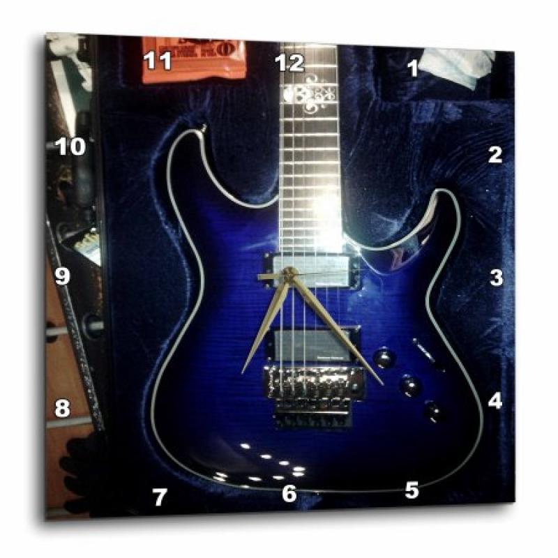 3dRose Print of Blue Electric Guitar With Chrome Skull, Wall Clock, 13 by 13-inch