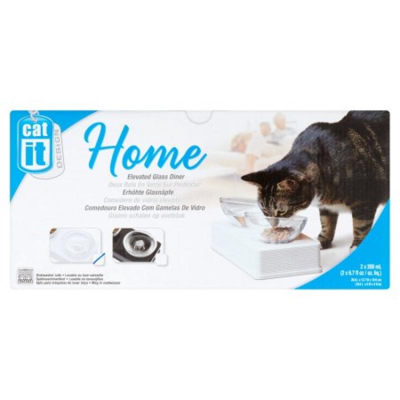 Cat It Home White Elevated Glass Diner