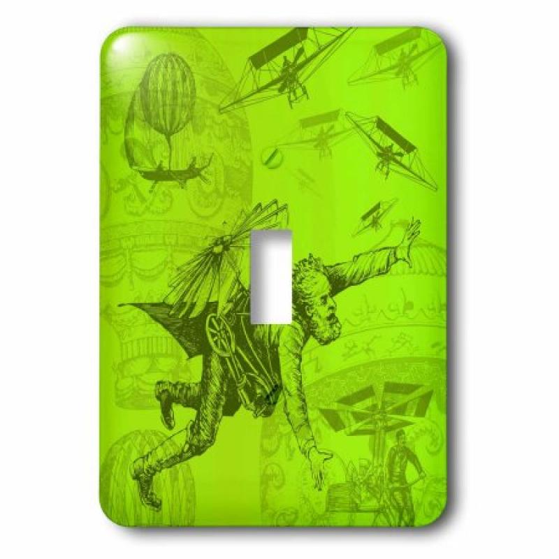 3dRose Steampunk Flying Machines Hot Air Balloons in Acid Green, Double Toggle Switch