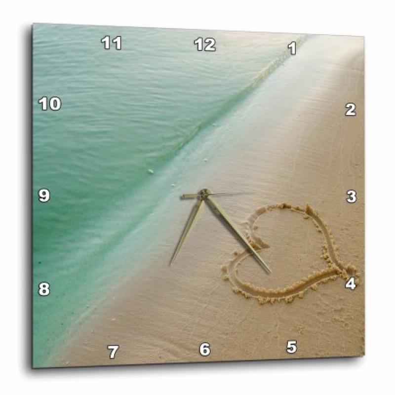 3dRose Heart Shape Symbolizing Love, Heart Carved in Sand on the Beach, Wall Clock, 10 by 10-inch