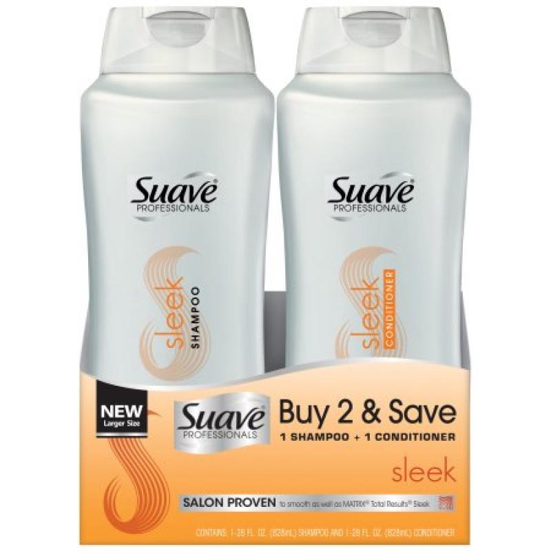 Suave Professionals Sleek Shampoo + Conditioner Combo Pack, 28 fl oz, 2 pk