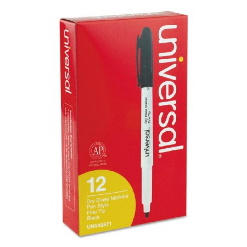 Universal Pen Style Dry Erase Marker, Fine/Bullet Tip, Black, Dozen