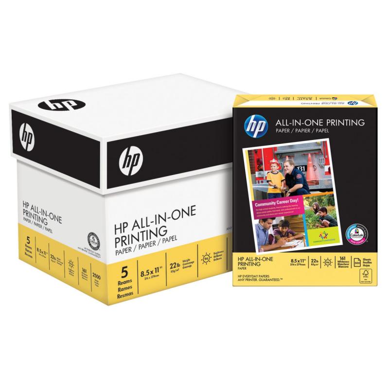 HP All-in-One Copy Paper, 22lb, 96 Bright, 8 1/2" x 11", 2,500 Sheets
