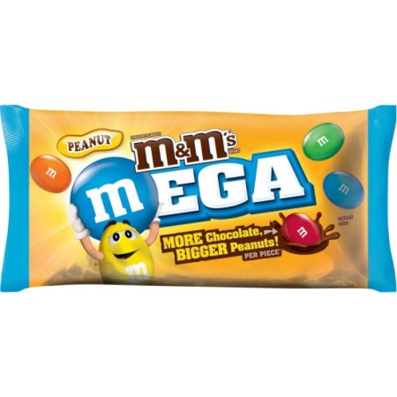 M&M&#039;S Peanut Chocolate Mega Size Candy Bag, 10.19 oz