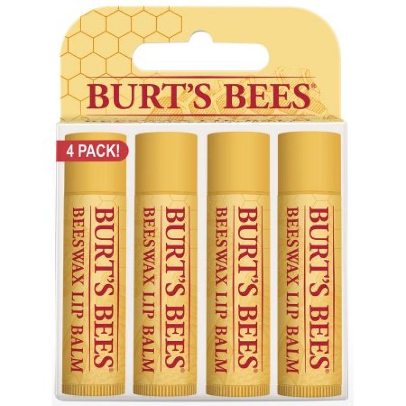 Burt&#039;s Bees 100% Natural Moisturizing Lip Balm, Beeswax, 4 Tubes in Blister Box