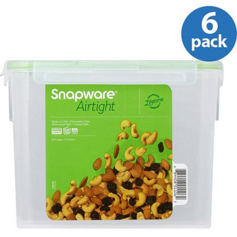 Snapware Airtight Plastic 11-Cup Rectangle Food Storage Container, 6-Pack