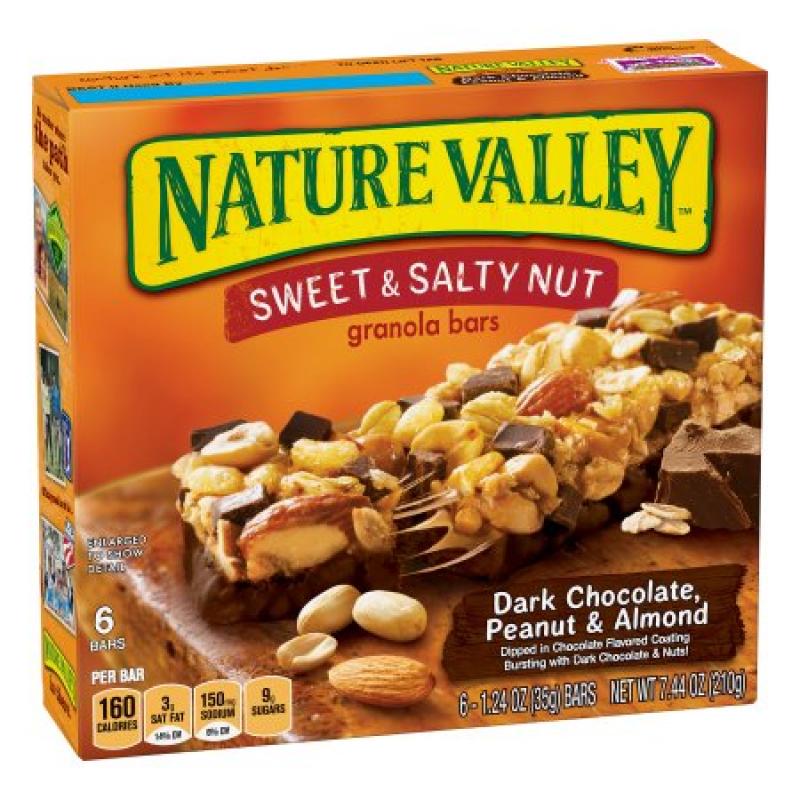 Nature Valley Granola Bars, Sweet and Salty Nut, Dark Chocolate Peanut & Almond, 6 Bars - 1.2 oz