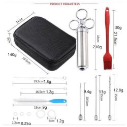 2OZ Stainless Steel Meat Syringe Kit Roast Turkey Barbecue Sauce Flavor Needle Spice Syringe Cooking Send Brush BBQ Tools