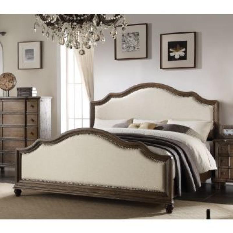 Acme Baudouin 4-Piece Upholstered Bedroom Set in Weathered Oak