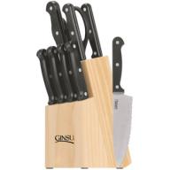 Ginsu Essential Series 10-Piece Black Cutlery Set with Natural Block