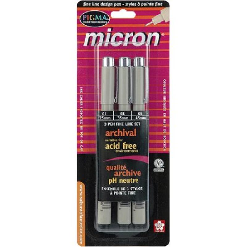 Pigma Micron Pens Assorted, Black, 3/pkg