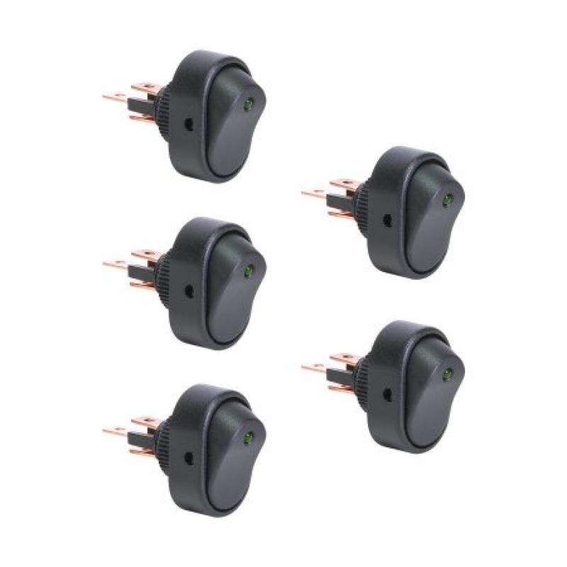 OLS 12V DC 30A 3-Pin SPST LED On/Off Rocker Switch - Green - Pack of 5