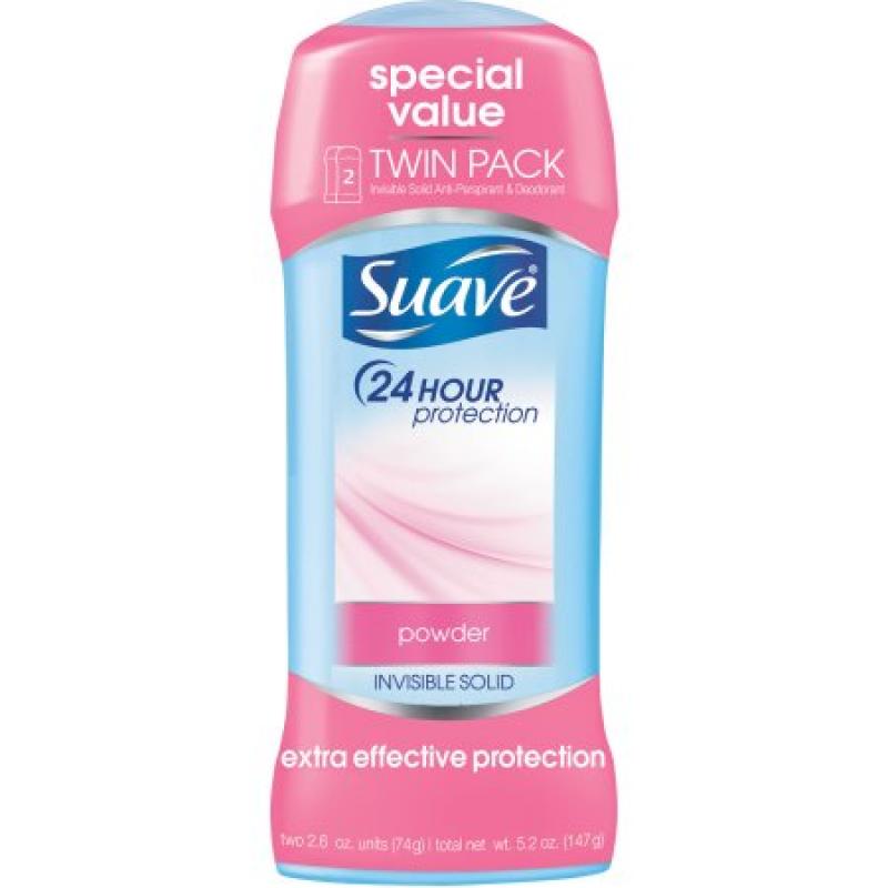 Suave Powder Antiperspirant Deodorant, 2.6 oz, Twin Pack