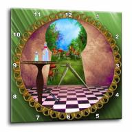 3dRose Through the keyholes Alice In Wonderland art checkered floor bottle of magic water, Wall Clock, 13 by 13-inch