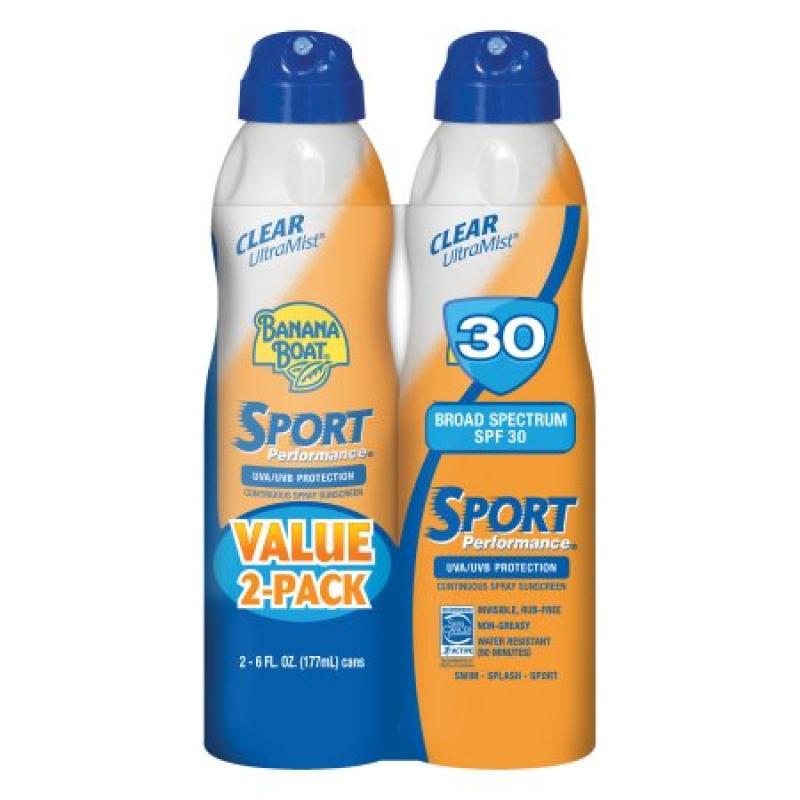Banana Boat Sport Performance Clear Spray Twin Pack Sunscreen Broad Spectrum SPF 30 - 12 Ounces