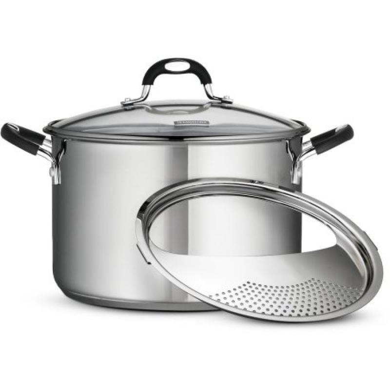 Tramontina 8-Quart Gourmet Stainless-Steel Covered Stock Pot with Lock and Drain