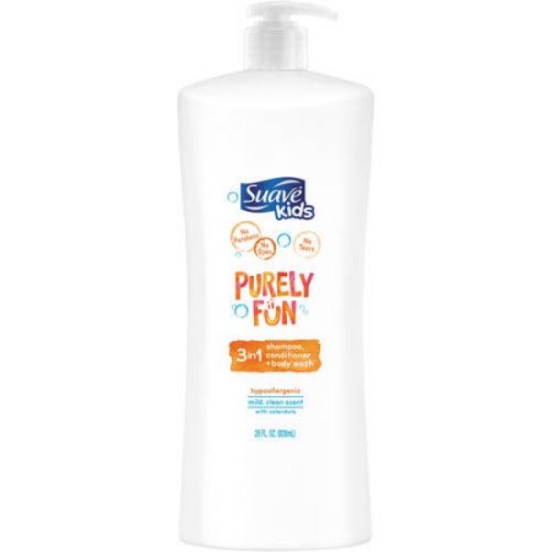 Suave Kids Purely Fun 3 in 1 Shampoo Conditioner and Body Wash, 28 oz