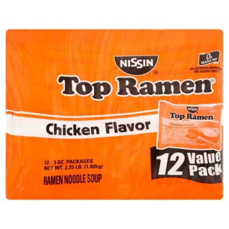 Nissin Top Ramen Chicken Flavor Ramen Noodle Soup, 3 oz, 12 count