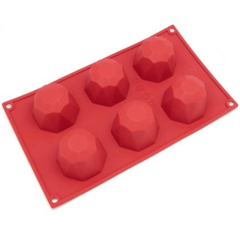 Freshware 6-Cavity Diamond Silicone Mold for Muffin, Brownie, Cake, Cupcake, Cheesecake and Pudding, SL-111RD