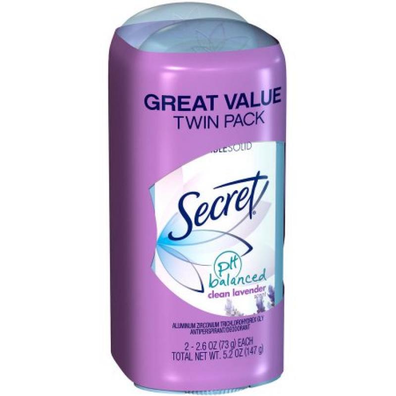 Secret pH Balanced Clean Lavender Invisible Solid Antiperspirant & Deodorant, 2.6 oz, 2 count