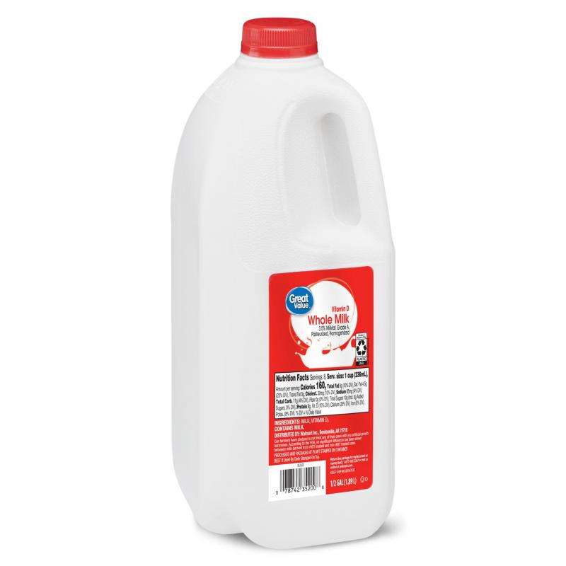 Great Value Vitamin D Milk, 0.5 Gallon, 64 Fl. Oz.