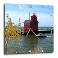 3dRose Holland Harbor Lighthouse at Holland, Michigan - US23 DFR0047 - David R. Frazier, Wall Clock, 10 by 10-inch