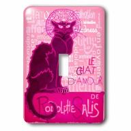 3dRose Le Chat Damour In Pink With Words of Love, Single Toggle Switch