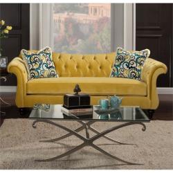 Furniture of America Dupre Fabric Sofa in Yellow