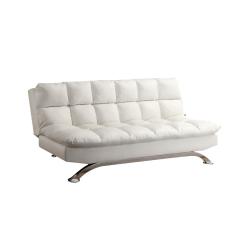 Furniture of America Preston Tufted Leather Sleeper Sofa Bed in White