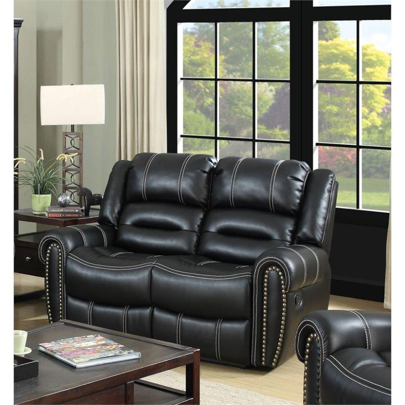 Furniture of America Stinson Faux Leather Reclining Loveseat in Black