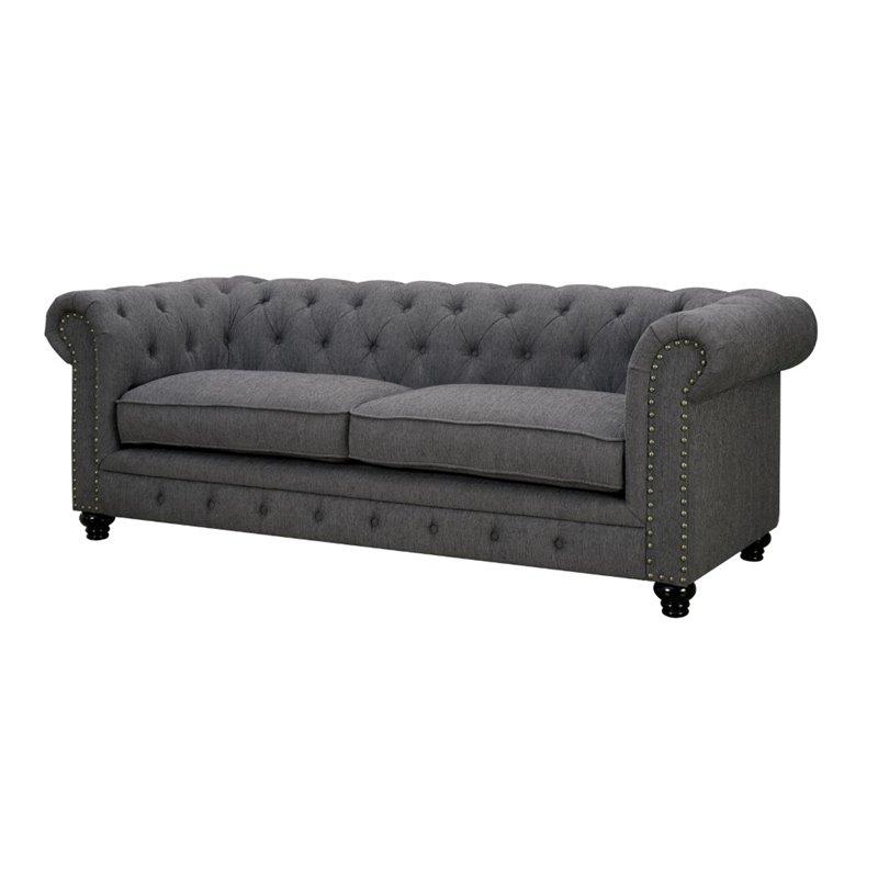 Furniture of America Villa Tufted Fabric Sofa in Gray