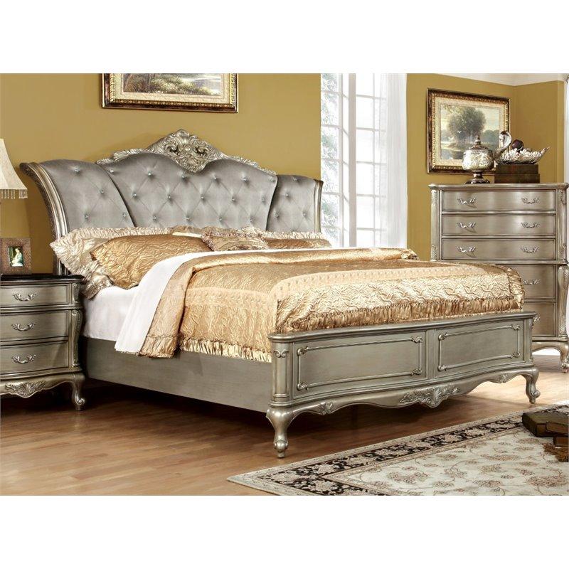 Furniture of America Calandra California King Tufted Panel Bed in Gold
