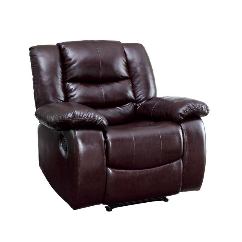 Furniture of America Torrance Leather Recliner in Brown