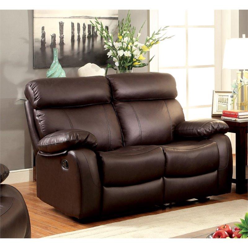 Furniture of America Slade Leather Reclining Sofa in Brown