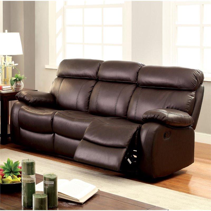 Furniture of America Slade Leather Reclining Sofa in Brown
