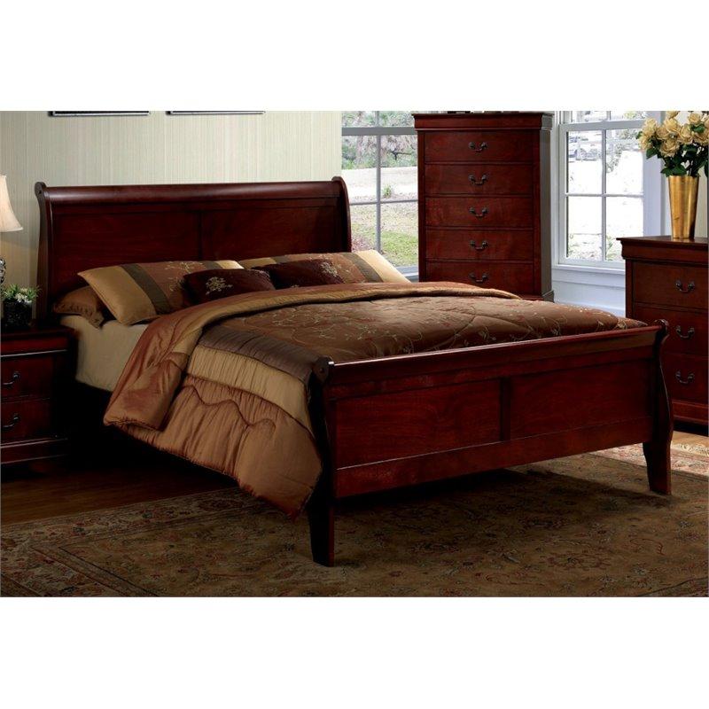 Furniture of America Cedric Full Platform Sleigh Bed in Cherry