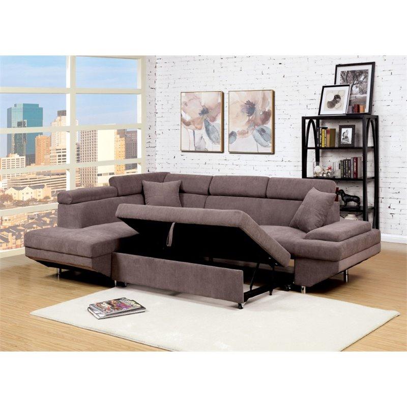 Furniture of America Sleet Flannelette Convertible Sectional in Brown