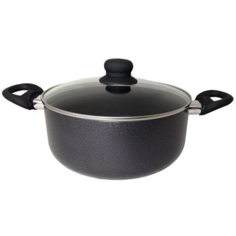 Imusa 4.8-Quart Stock Pot with Glass Lid and Black Stouch Handle, Charcoal