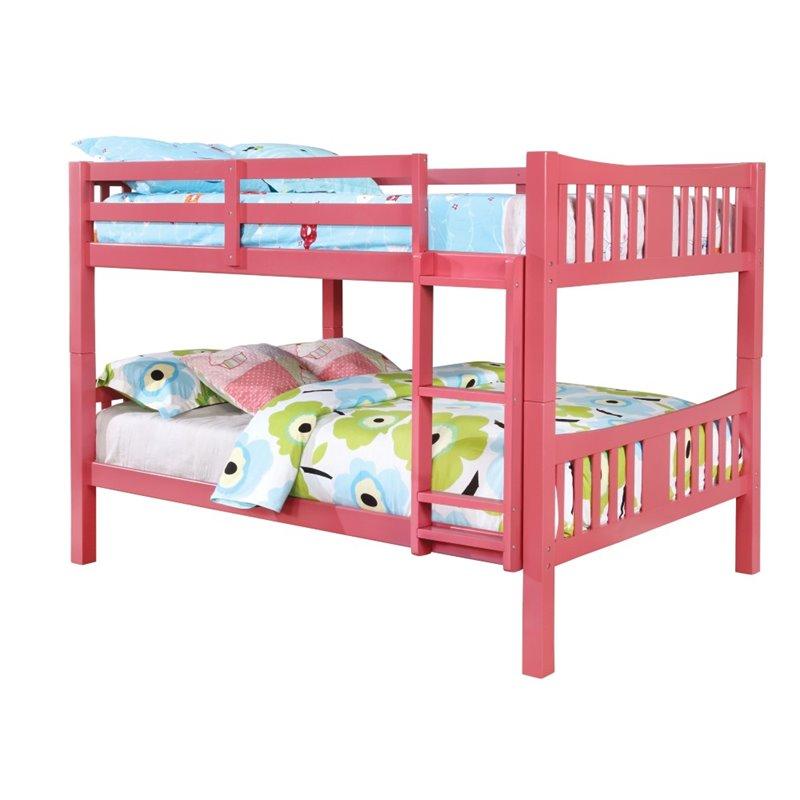 Furniture of America Edith Full Over Full Bunk Bed in Pink