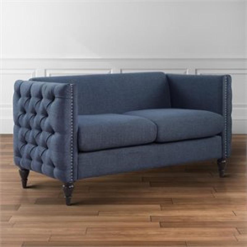 Furniture of America Bently Tufted 2 Piece Love Seat Set in Blue