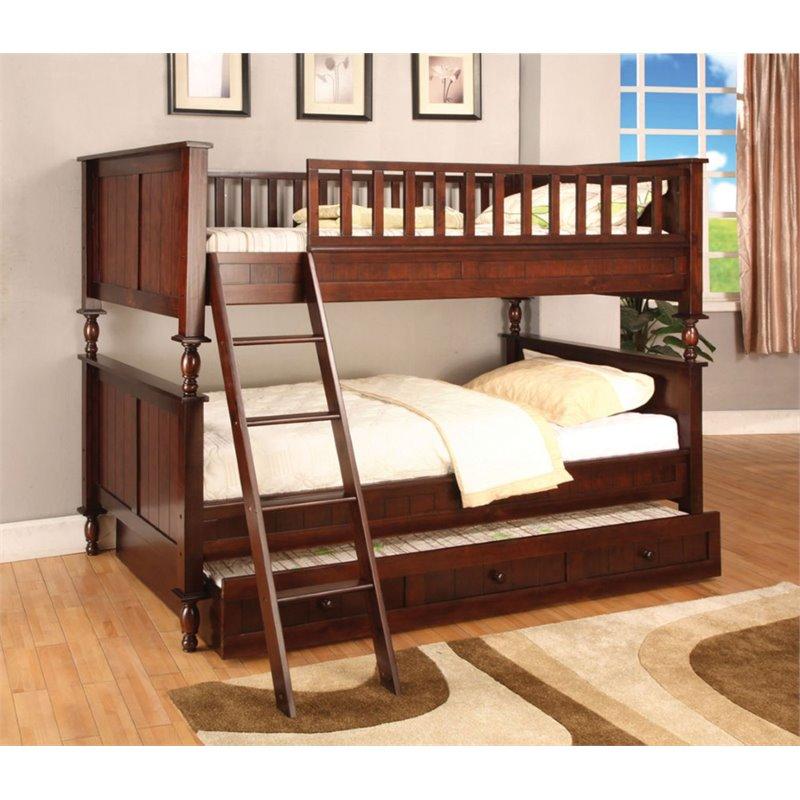 Furniture of America Monteus Twin over Twin Bunk Bed in Brown Cherry