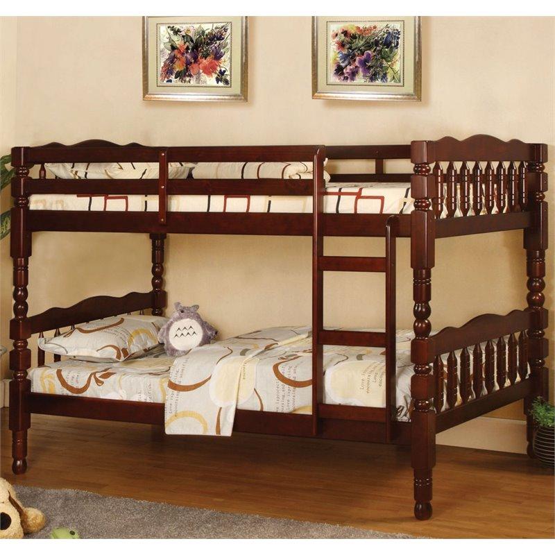 Furniture of America Luchenn Twin over Twin Bunk Bed in Cherry