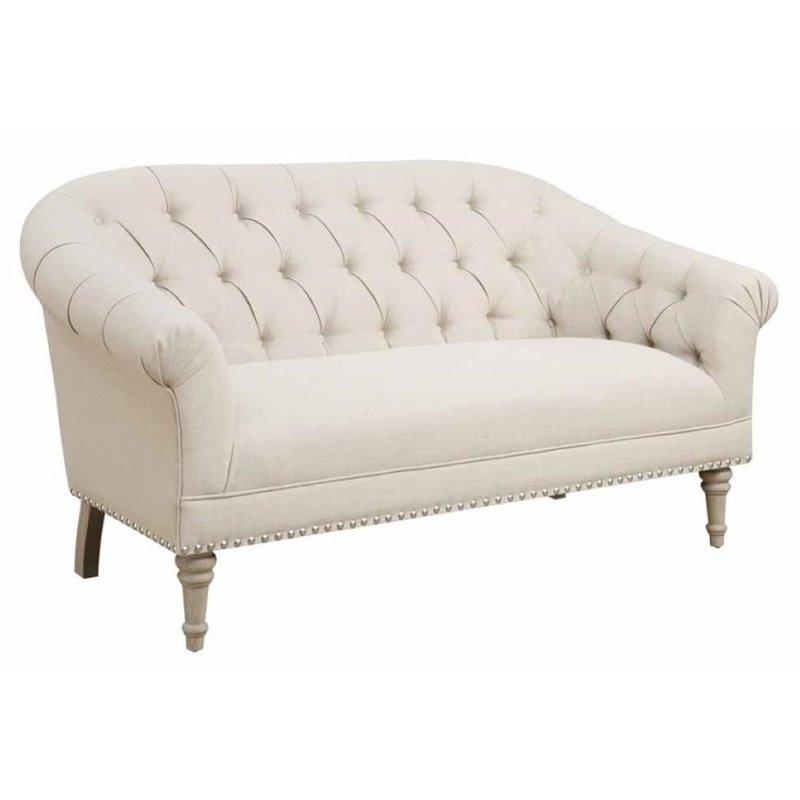 Coaster Tufted Loveseat in Oatmeal