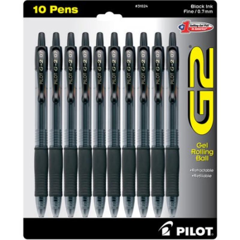 Pilot G2 RT Gel Roller Ball Fine, Black, 10pk