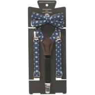 Troy James Genevive Goings Collection Denim Diamon Print Bow Tie & Suspenders 2 Pc Set